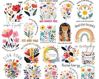 50 Boho Abstract Flower Quotes Bundle, Retro Flower Png, Inspirational, Kindness Design, Growth Svg,  Floral Bouquet, Cut Files For Cricut