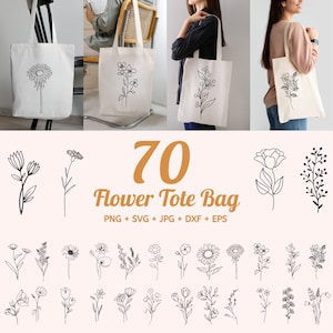 70 Blumen Tragetasche svg Bündel, Blumenrahmen svg, Split-Monogramm svg, Wildblumenbecher svg, Strauß SVG, Blumensvg, minimalistische Tragetasche svg