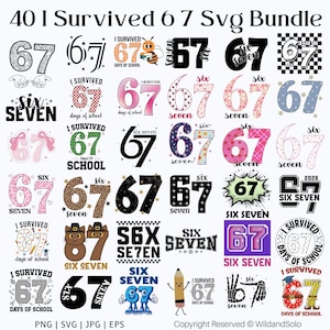 40 Jag överlevde 67 dagar i skolan, SVG-paket, rolig 6 7 meme Svg PNG, rutig trendig skoldesign, studentskjorta SVG, digital nedladdning