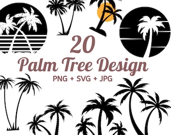 Palm Tree Bundle SVG, Palm Tree SVG, Palm Tree Silhouette, Palm Tree Clipart, Palm Tree Cut File, retro sunset SVG By Solo Wild