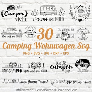 30 Plotterdatei Camping Wohnwagen SVG Bundle, Plotterdatei Wohnmobil, Digistamp Camping, Glücklicher Camper svg, Digstamp Wohnwagen