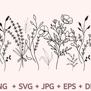 Wildflowers svg, nature svg, floral frame svg, Bouquet SVG, Floral svg, Split monogram svg, flower sketch svg By Solo Wild