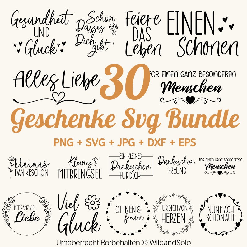 30 Gifts SVG Bundle, Presents SVG Bundle, Gift Box Svg, Gifting Vector Icons, Hand gemacht svg, German Bundle, German Quotes Bundle image 1