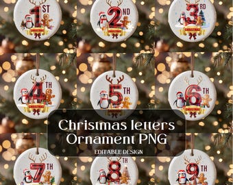 Christmas Numbers Clipart PNG | Festive Letters Set, Checkered Pattern Alphabets | Holiday Font Digital Download Christmas Ornament