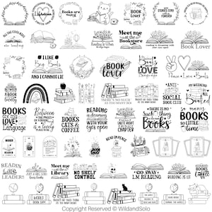 Lot de 60 lectures SVG, livre floral SVG, Svg amateur de livres, livre citations Svg, lecture de livres Svg, magie, mystique, fleurs SVG