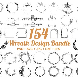 154 couronnes de svg, bundle svg cercle, couronne de Noël Svg, décoration de Noël, couronne de Noël en famille, couronne de fleurs svg, couronne dessinée à la main