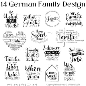 14 Design de família alemã Svg, pacote Svg, SVG de família alemã, Citação de família, Arquivo de plotter de ditados de família alemã svg, Arquivo de corte SVG de família