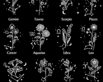 12 BirthMonth Svg-bundel, bloemen svg, botanische svg, bloem Svg, geboorte bloem Svg, roos svg, madeliefje svg, klaproos svg, verjaardag svg, sterrenbeeld