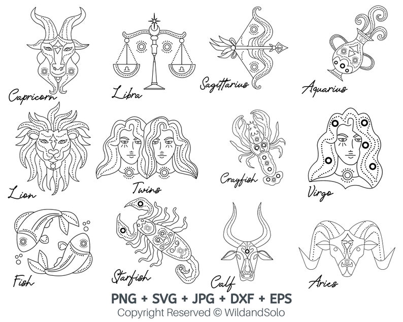 Black Zodiac Signs SVG Bundle Star Sign Svg Zodiac Symbols Etsy