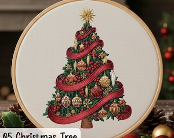5 Christmas Tree Embroidery Pattern | Printable Stick and Stitch | Holiday Hoop Art PDF | Hand Embroidery Pattern Diy |Instant Download