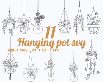 Plants svg bundle hand drawn, Potted Plant SVG, hanging plants svg Houseplant Svg, monstera svg, Gardening SVG, Hanging plants in pots