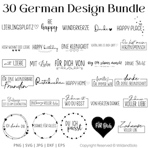 30 diseños alemanes felices, paquete Svg, gracias por tu amistad familiar Svg, feliz cumpleaños svg, archivo de trazador svg Cricut Silhouette