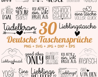 30 Deutsche Taschensprüche Plotter、バッグの格言バンドルSVG、Cricut Silhouette Studio、ジュートバッグのプロットSVG、ジュートバッグの1つ