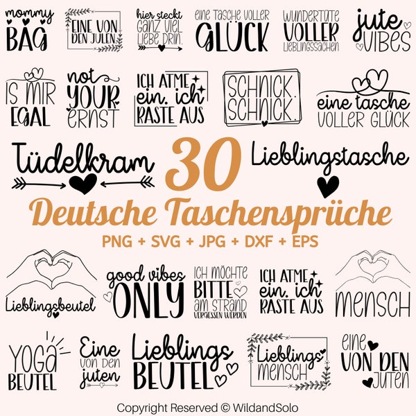 30 Deutsche Taschensprüche Plotter, Bag sayings bundle svg, Cricut Silhouette Studio, jute bag plotting svg, One of the Jutes