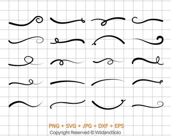 May include: A set of 20 black and white hand-drawn divider lines. The lines are various shapes and sizes, including straight, curved, and wavy.