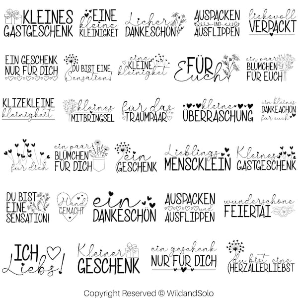 30 German Sayings Plotter Datei, Label Lettering, German Lettering SVG, keychain plotter file, Schriftzug Plotterdatei, Tags Lettering PNG