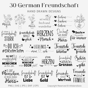 30 Deutsche Freundschafts-Svg-Bundle, Deutsch-Svg-Bundle, Freundschafts-Design, Freunde PNG, Deutsche Zitate, Sprüche Plotterdatei, Silhouette