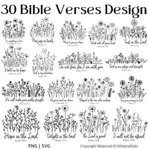 30 inspirujących wersetów biblijnych Svg Bundle, biblijne kwiaty polne Svg, Pismo Święte Svg, kwiatowy Svg, ona jest silna, chrześcijański Png