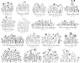 30 Inspirational Bible Verse Svg Bundle, Bible Wildflowers Svg, Scripture Svg, Floral Svg, She Is Strong, Christian Png