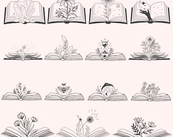 15 Blumenbuch svg, Buch mit Blumen svg, Lese svg, Blumen, die aus einem Buch wachsen, lesen hübsches Buch, Buch-Liebhaber SVG, Bibliothek svg