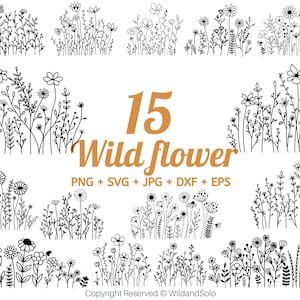 Wildflowers svg, Bouquet SVG, floral frame svg, Wild flower svg, Floral svg, nature svg, Split monogram svg, flower sketch svg By Solo Wild
