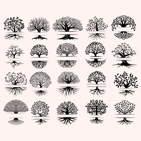 20 arbre de vie monogramme svg, svg de racines d'arbre, nos racines SVG, réunion de famille SVG, arbre généalogique Svg, arbre avec racines Svg, fichier de coupe pour cricut