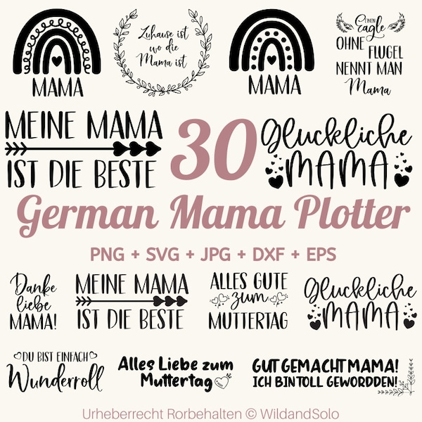 30 German Mama Plotter File, Alles Liebe Zum Muttertag, Mama Herz SVG, Mama Liebe Svg, Mama Svg in Rahmen, Muttertag svg