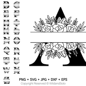 A to Z Split Floral Alphabet svg, Floral Letter svg, Initial Svg, Split Flower Alphabet svg, Floral Alphabet png, Floral Wedding Alphabet