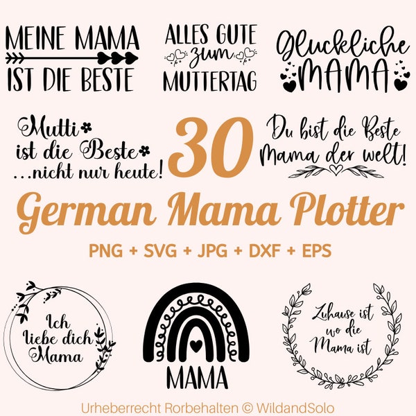 30 German Mama Plotter File, Mama Liebe Svg, Alles Liebe Zum Muttertag, Mama Herz SVG, Mama Svg in Rahmen, Muttertag svg