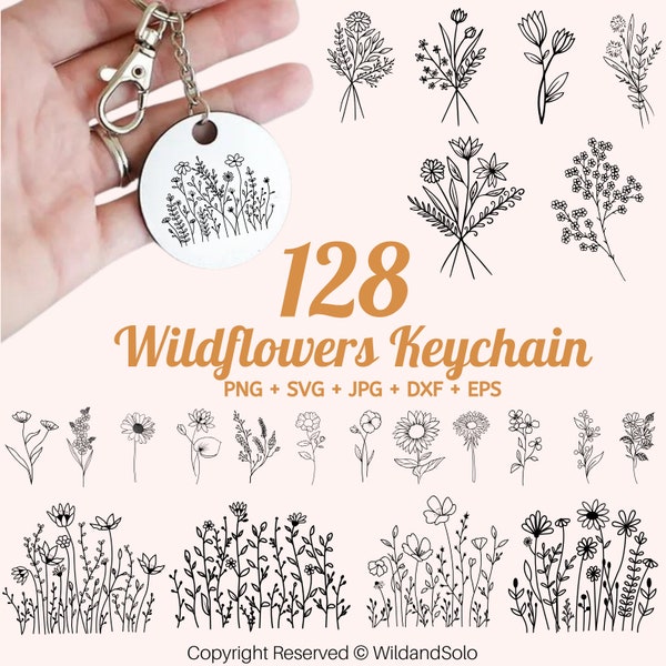 128 Wildflower Keychain Svg Mega Bundle, Bouquet SVG, Flower Border svg, Floral svg Bundle, Flower Keychain svg Wildflower Glow forge Cricut
