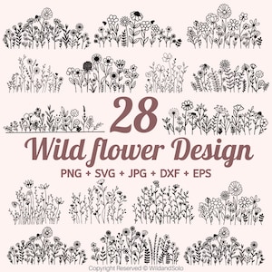 28 Wildflowers svg Bundle, Wild flower svg, Split monogram svg, flower sketch svg, Bouquet SVG, Floral svg, floral frame svg, Bundle of 40