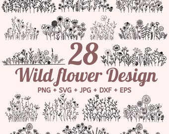 28 Wildflowers svg Bundle, Wild flower svg, Split monogram svg, flower sketch svg, Bouquet SVG, Floral svg, floral frame svg, Bundle of 40