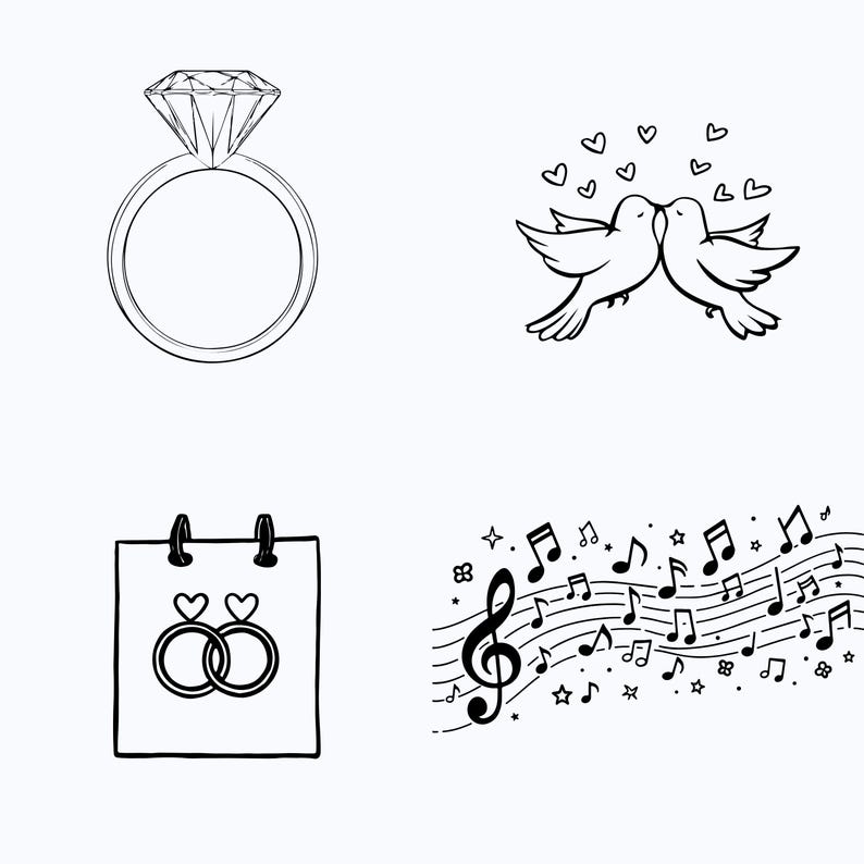 70 Hand-drawn Wedding Clipart Bundle | Wedding Icons SVG | Line Art ...