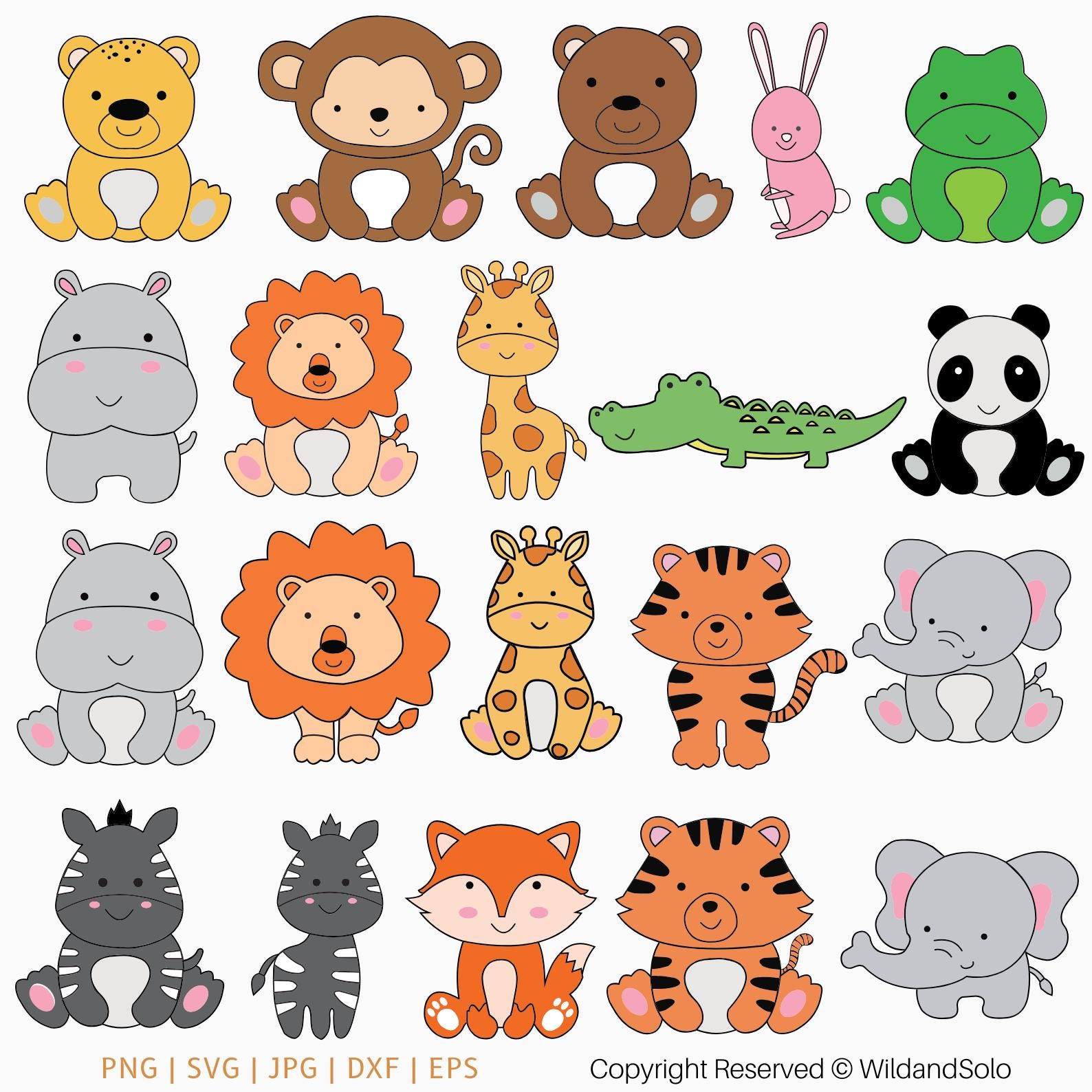20 Safari Animal Colored Svg Bundle, Jungle Animals SVG, Cute African ...