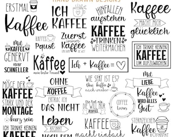 30 German Coffee Plotter File, Coffee Svg Bundle, Coffee Quotes Svg, Kaffee Spruch svg, Kaffee Zitate svg, Silhouette Datei