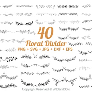 40 Floral Divider svg, Floral Divider svgs, dekorative Ränder, Textteiler svg, Blumenrahmen svg, Blattteiler svg, Dekorative Bordüren svg