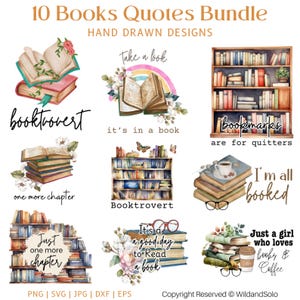 10 boeken citaten png-bundel, boek lezen png, boekenliefhebber png, boeksublimatiebundel, bundel boekcitaten png, silhouet afbeelding 1
