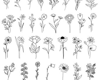 30 SVG de flores, SVG de flores silvestres, SVG de ramo, SVG floral, SVG minimalista, SVG de naturaleza, SVG de marco floral, SVG de monograma dividido, SVG de boceto de flor