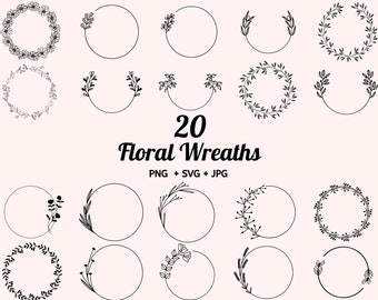 Kranz svg bündel, Hochzeitskranz svg , Kreis svg bündel, Blumenkranz svg, handgezeichneter Kranz, Kranz monogramm svg kreis Rahmen By Solo Wild