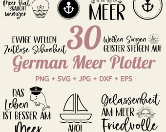 30 German Meer Plotter, Lake Quotes svg Bundle, Ruhige Küste Zitate SVG, Plotter file Maritim, Möwen Plotter, seafaring maritime SVG