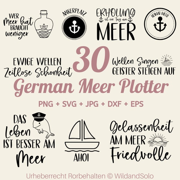 30 Plotter tedesco Meer, Lake Quotes SVG Bundle, Ruhige Küste Zitate SVG, file plotter Maritim, Möwen Plotter, marittimo marittimo SVG