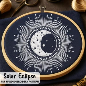 Solar Eclipse Embroidery PDF Pattern | Printable Stick N Stitch | Hand Embroidery Pattern Diy | Sun & Moon Stitching Design Instant Download