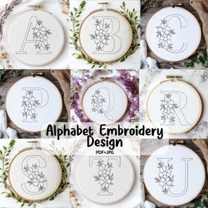 Borduurwerk bloemen alfabetpatroon, 26 bloemen letterborduurwerk pdf, handborduuralfabet, handgestikt alfabet digitale download