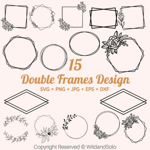 Doppelrahmen SVG, Rechteck, Kreisrahmen, quadratischer Rahmen Bundle, doppelte Grenze, Doodle, Cricut, Label SVG, Vintage Rahmen SVG Von Solo Wild