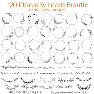 Paquete de 120 coronas florales SVG, apellido SVG, corona de laurel SVG, monograma familiar SVG, marco circular, diseño floral de corona, descarga instantánea