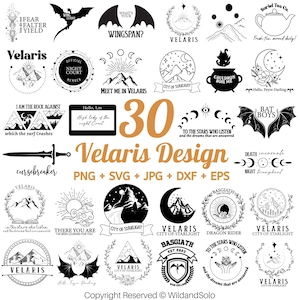 30 Velaris City of Starlight ACOTAR Svg-bundel, Court of Thorns and Roses Svg, The Night Court-shirt, Fantasy Reader, Fourth Wing Design