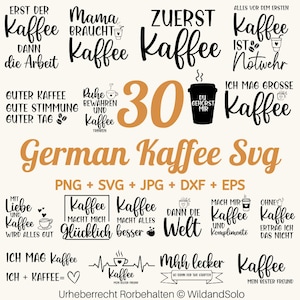 Paquete de 30 archivos SVG de trazador de café alemán, SVG de trazador alemán, paquete SVG de café, SVG de taza de café, refranes alemanes sobre café, citas para amantes del café