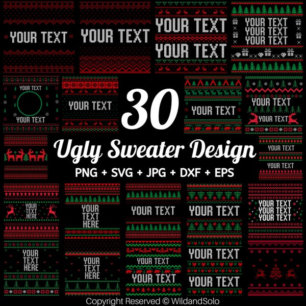 30 Christmas Ugly Sweater, Christmas Ugly Sweater Templates, Christmas Svg, Ugly Sweater font, Ugly Sweater Svg for Cricut, Glowforge