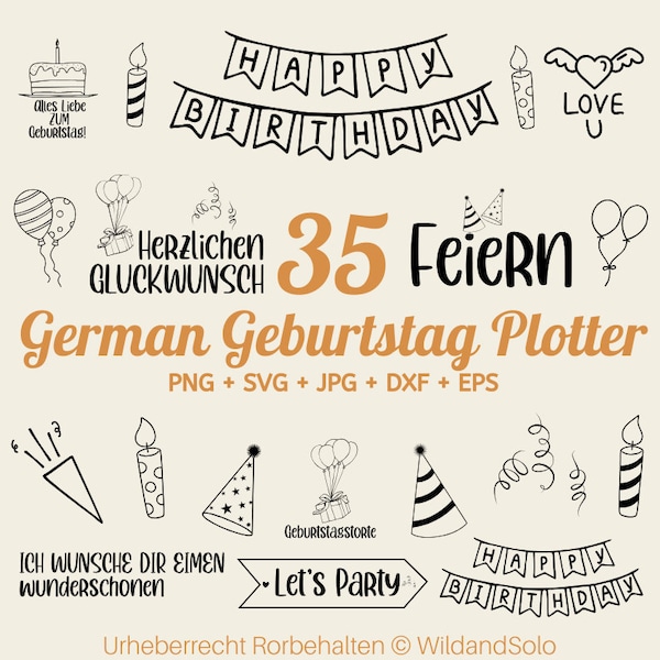 35 Geburtstag Plotterdatei svg Bundle, Alles Gute zum Geburtstag svg, Geburtstagskind svg, Geburtstag Schriftzug svg, Kuchen svg