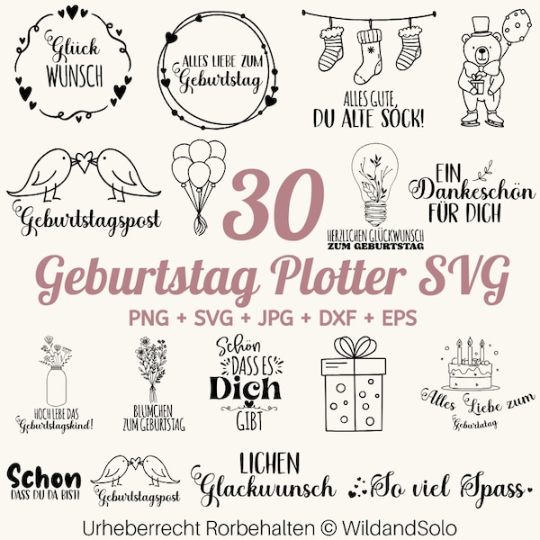 30 Geburtstag Plotterdatei svg Bundle, Archivo de trazador de cumpleaños, Alles Gute zum Geburtstag svg, Geburtstagskind svg, Geburtstag Schriftzug svg